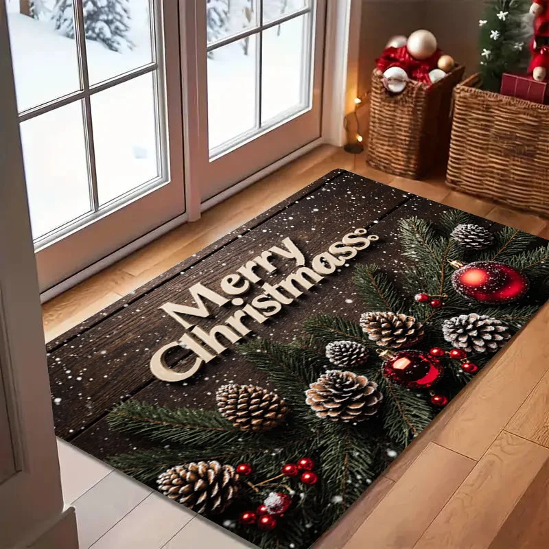 1pc Pine Cone And Branch Pattern Printed Doormat, Soft And Comfortable Flannel Mat, Suitable for Indoor/Outdoor Entryways, Perfect for Doorways, Living Rooms