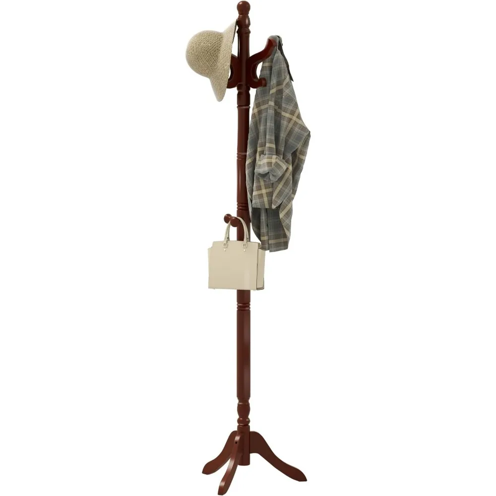 

Solid Wood Coat Rack, Freestanding Hall Tree with 3 Adjustable Heights and 11 Hooks, Rubber Wood Frame, Entryway Hanger