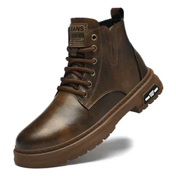 Genuine Leather Winter Denim Boots for Men Non-Slip Platform Man Casual Shoes Male Working Boots Soft Sole Leisure Walk Shoes