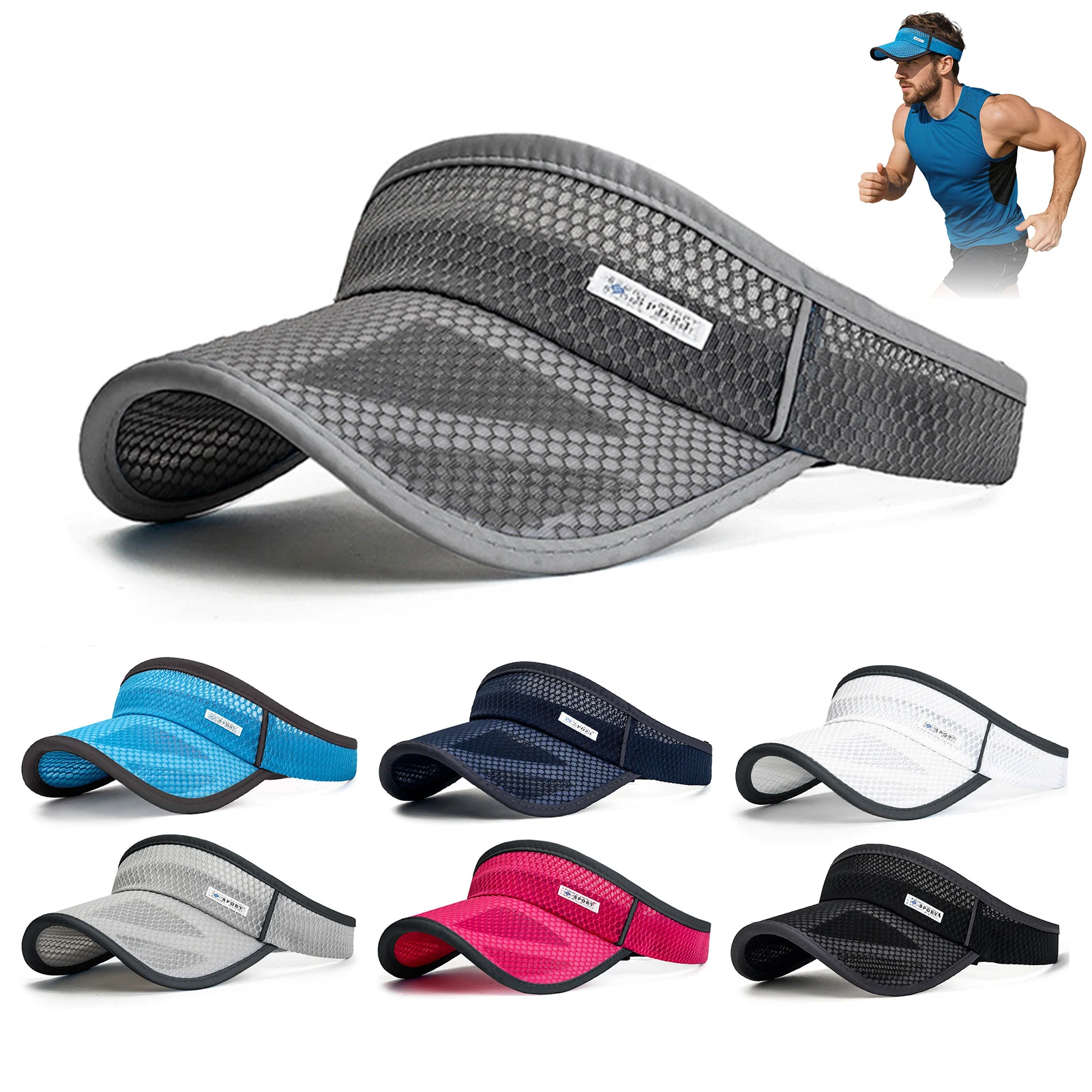 Visiera Parasole Traspirante in Rete per Uomo e Donna - Cappello Sportivo a Viso Aperto ad Asciugatura Rapida per Corsa, Golf, Tennis
