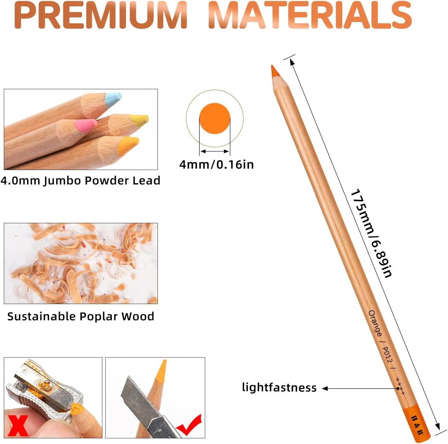 Pastel Colored Pencil Set 24 48 72 Colors Soft Chalk Pencils 4.0mm Jumbo Lead Pre-Sharpened Wooden Sketch Pencils for Portrait