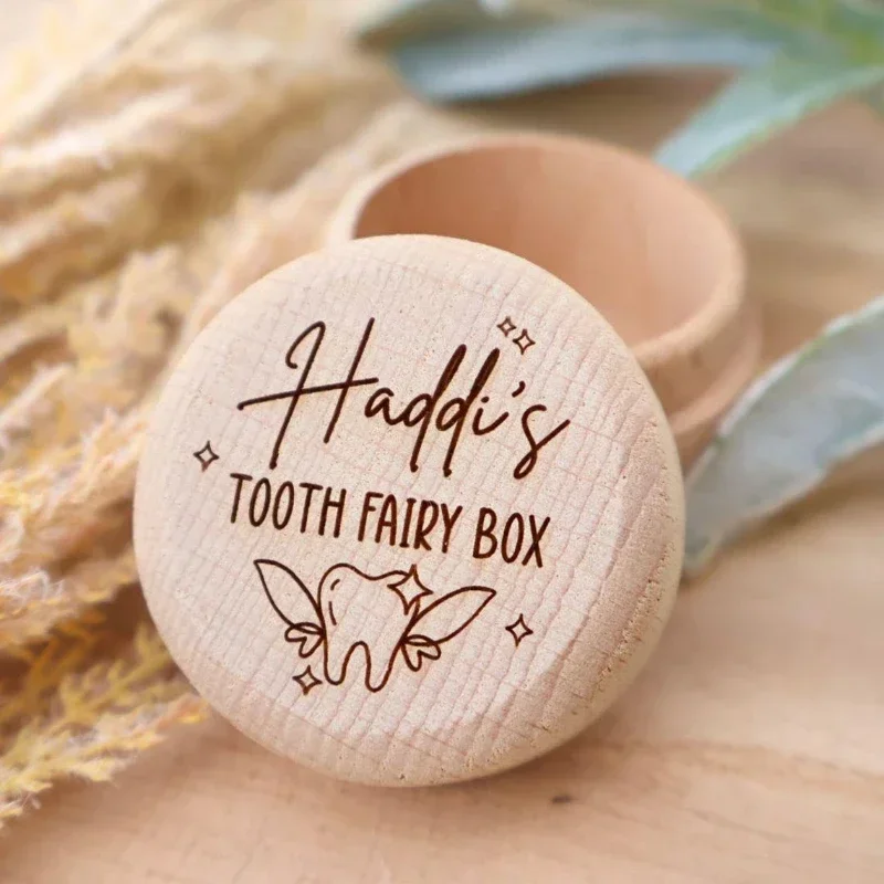 1PCS Free Customized Name Baby Tooth Box Baby Gift Birth Personalized Boys Girls Wooden Trinket Tooth Fairy Box Christening Gift