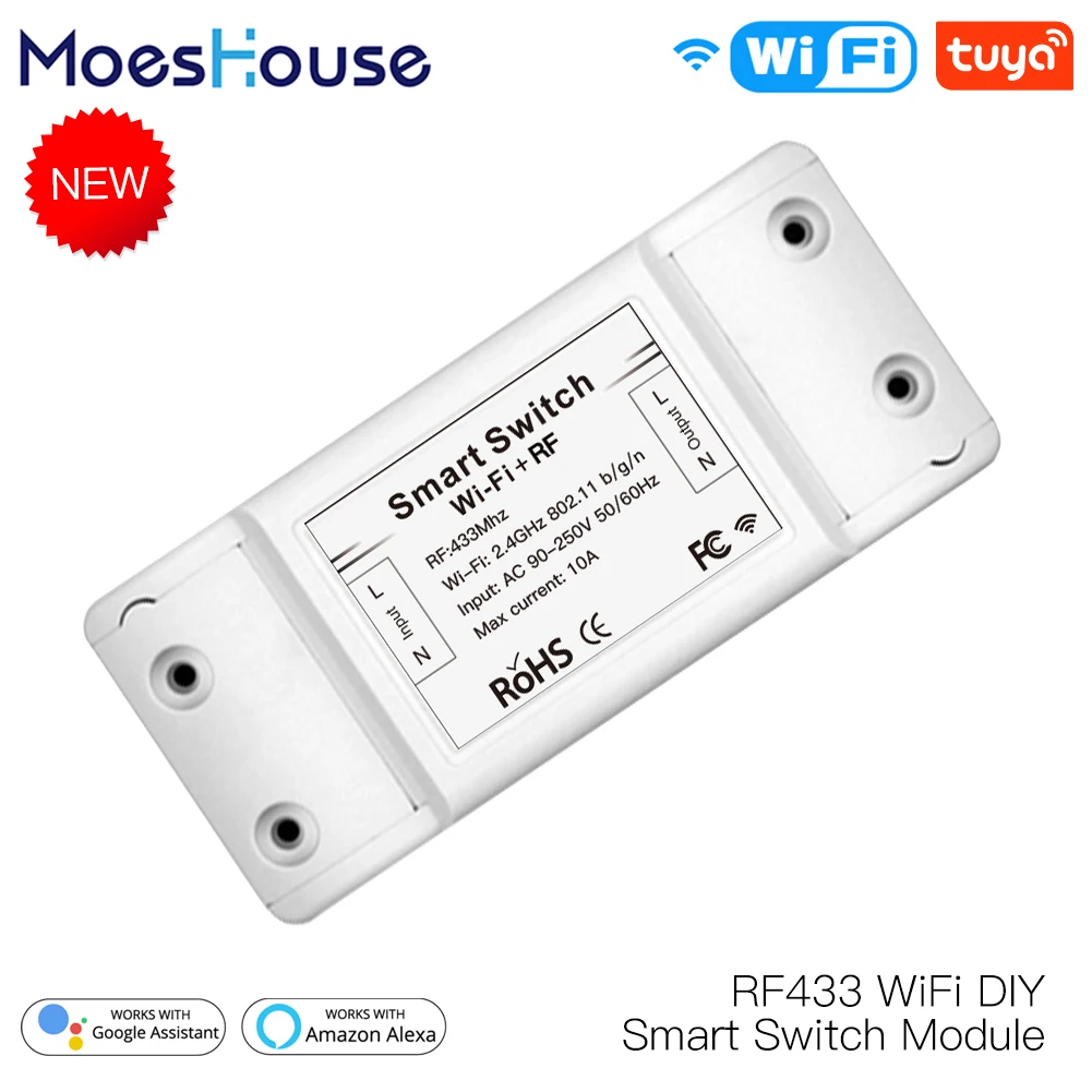 RF433 WiFi DIY Smart Switch Module RF433 Remote Control for Smart Automation Smart Life/Tuya Work with Alexa and Google Home