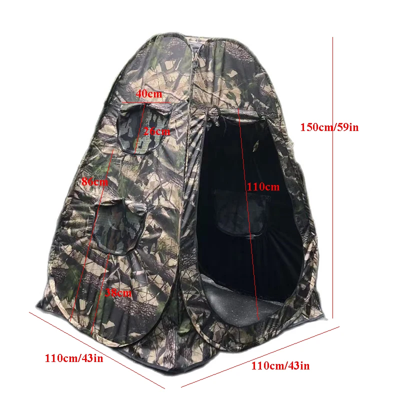 Tenda per fotografia all\'aperto Pop-Up per persona singola 3 lati 6 finestre 360 gradi che guarda uccello portatile Privacy Camouflage nero Caoted