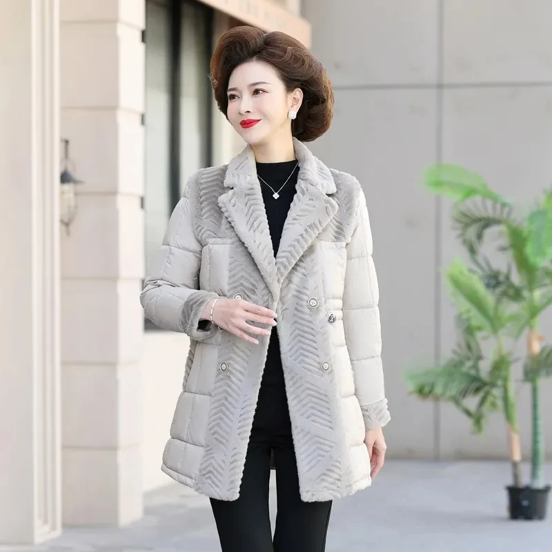 2023 New Winter Splicing Women's Jacket Mid Aged Cotton Padded Coat Female High Quality Warm Outwear Parkas Overcoat Ladies Tops