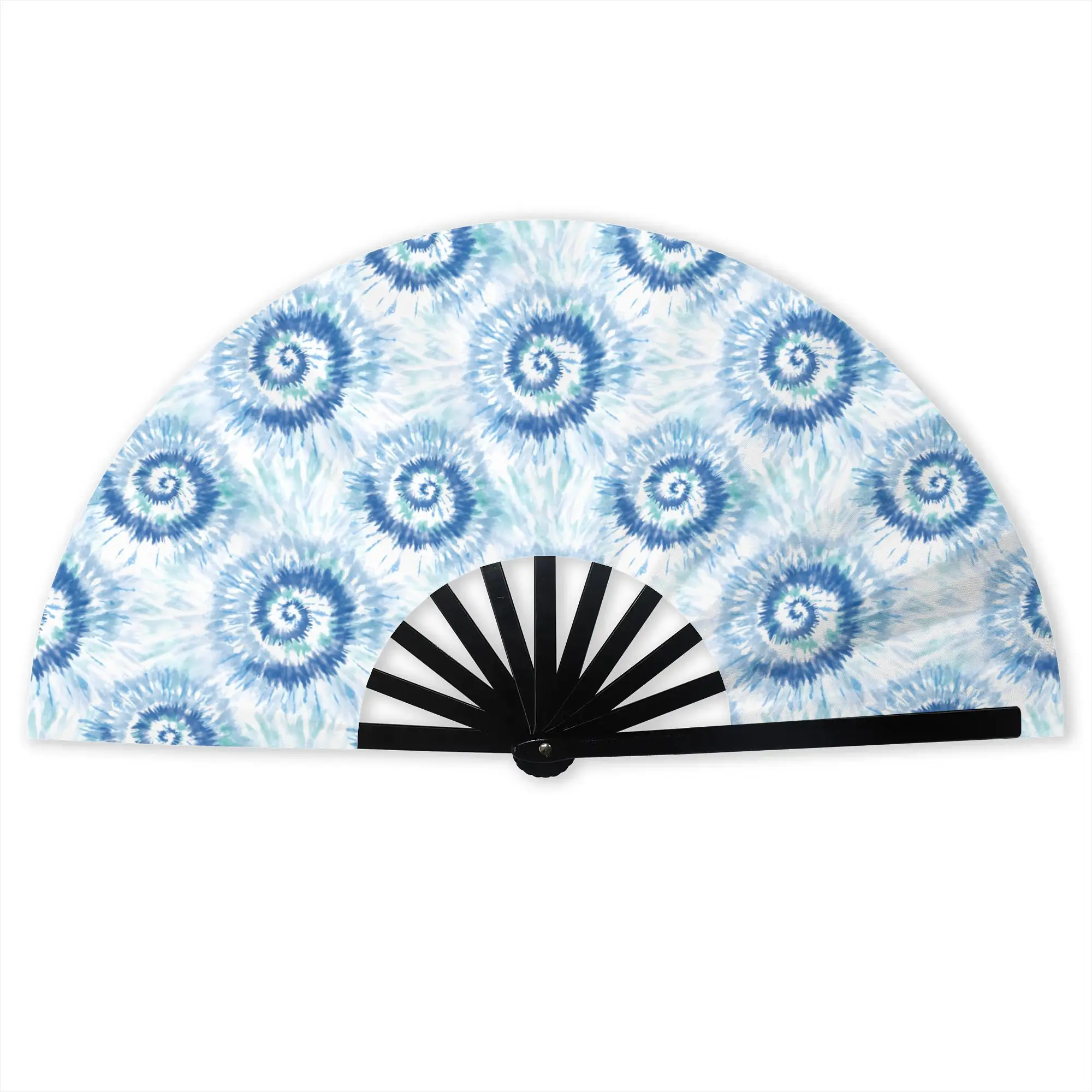 Blue Tie Dye Folding Hand Fan DIY Abstract Polyester Fabric Fan Novelty Summer Accessory Decorative Fans