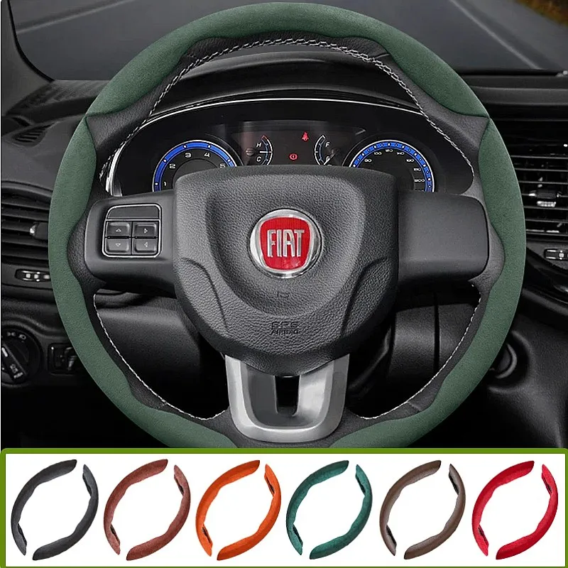 Suitable for Fiat Anti-Slip Buckle Segmented Suede Steering Wheel Cover Suitable for 500 Grande Punto Evo 169 Ducato Bravo Tipo
