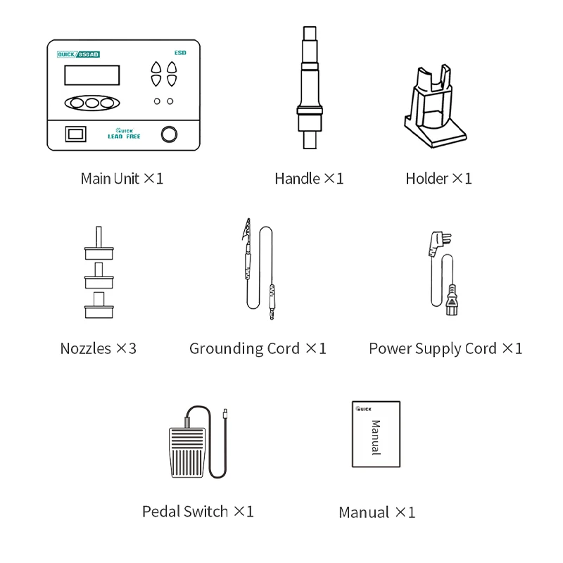 unique Quick Intelligent 1300W 220V Desoldering Pump with 90L Vacuum Various Airflow Range QUICK 856AD Desoldering Stations