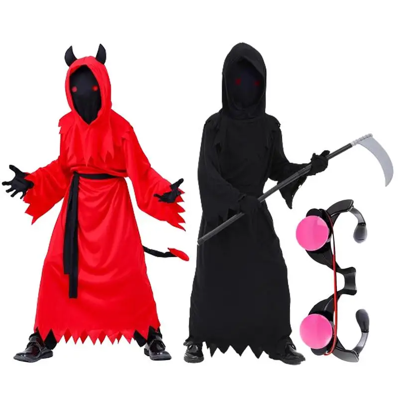 Halloween Costumes Set for Boys Role Playing Death Costume Black Death & Red Fiend Dress up Clothes Halloween Costume Cosplay