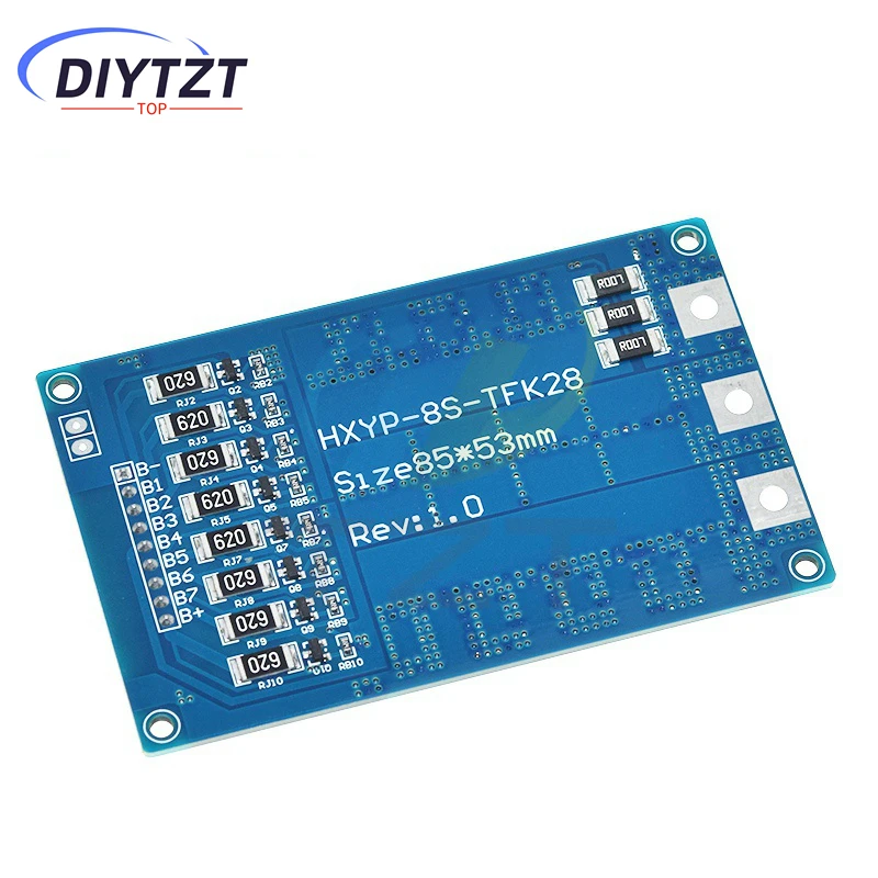 8S 28V 28A BMS Lifepo4 Battery Charging Board Short Circuit Protection PCM Self Recovery With Balance Temperature Protection