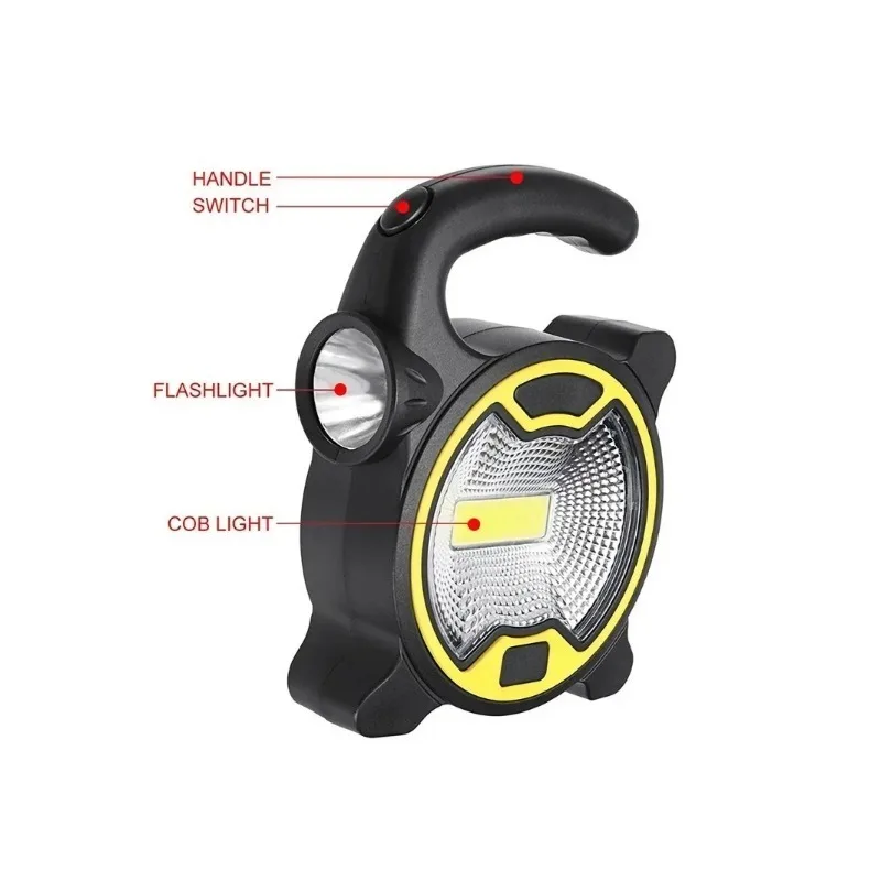 Portable Work Light Battery COB LED Powered Handheld Lantern Super Bright Flashlight Outdoor Tent Camping Lights without Battery