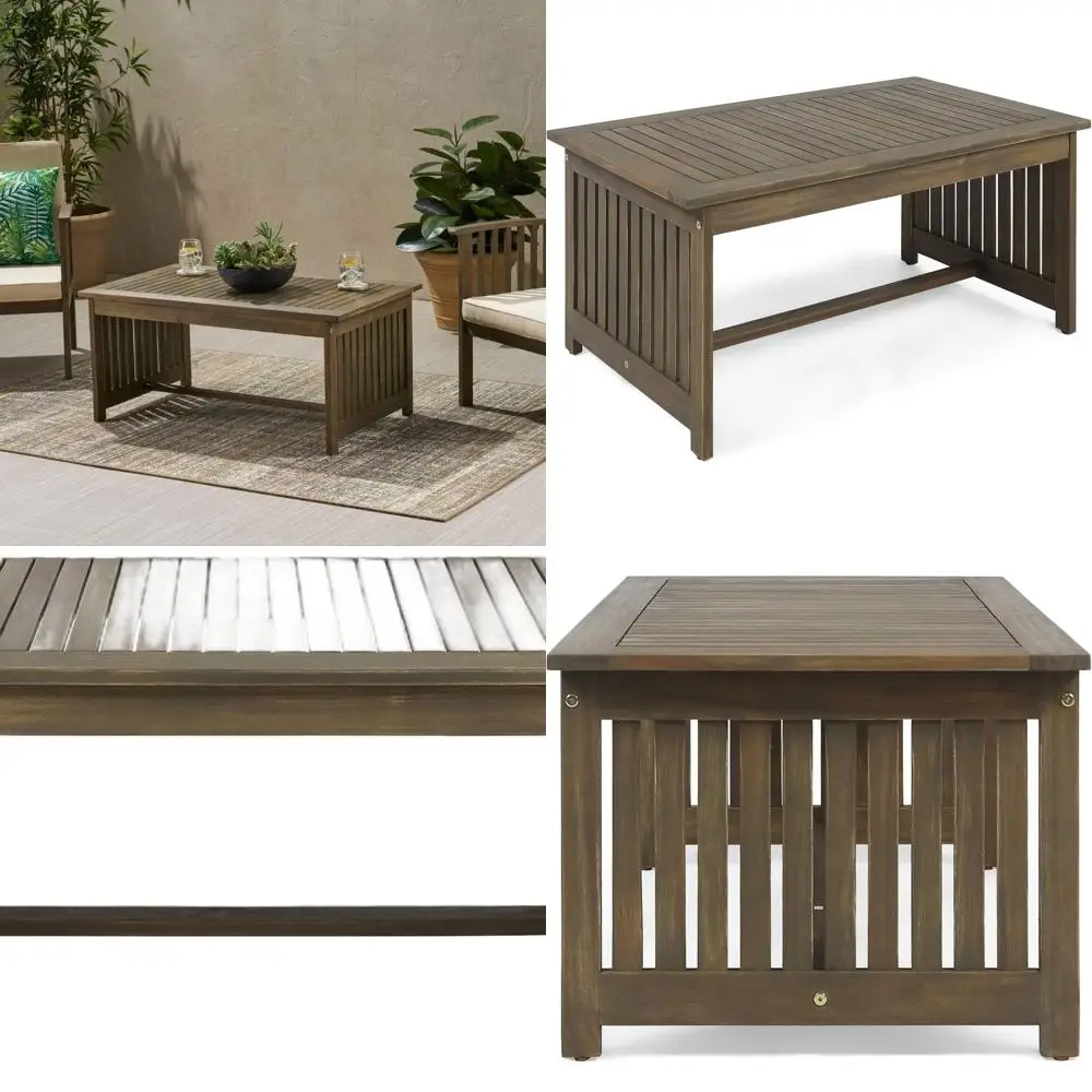 Gray Acacia Wood Outdoor Coffee Table with Graceful Design