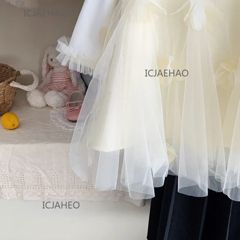 Teen Girl Clothes Children SpringSet Dress Costume Baby First Birthday Princess Gown Fall Girls  Kids Outfit Apricot Two-piece