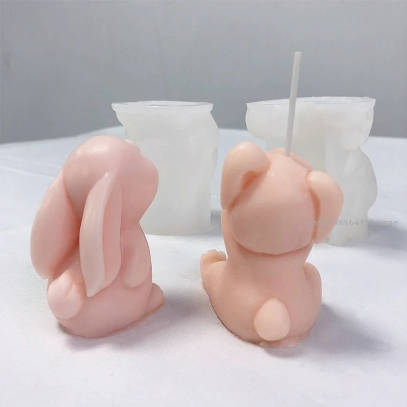 Squeezing Rabbit Silicone Candle Mold 3D Animal Crafts Resin Gypsum Soap Mold DIY Chocolate Ice Block Baking Tool Home Gift