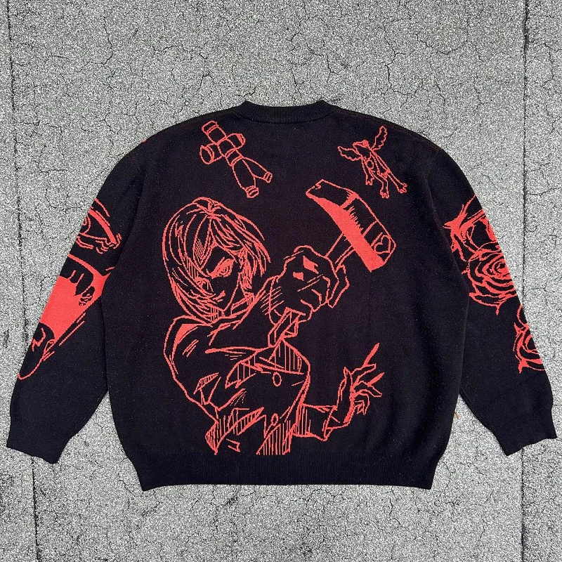 Y2K Men's Warm Quality Knitted Cartoon Pattern Sweater Clothes Women's Pullover Streetwear Winter Fairy Grunge Punk Vintage Top