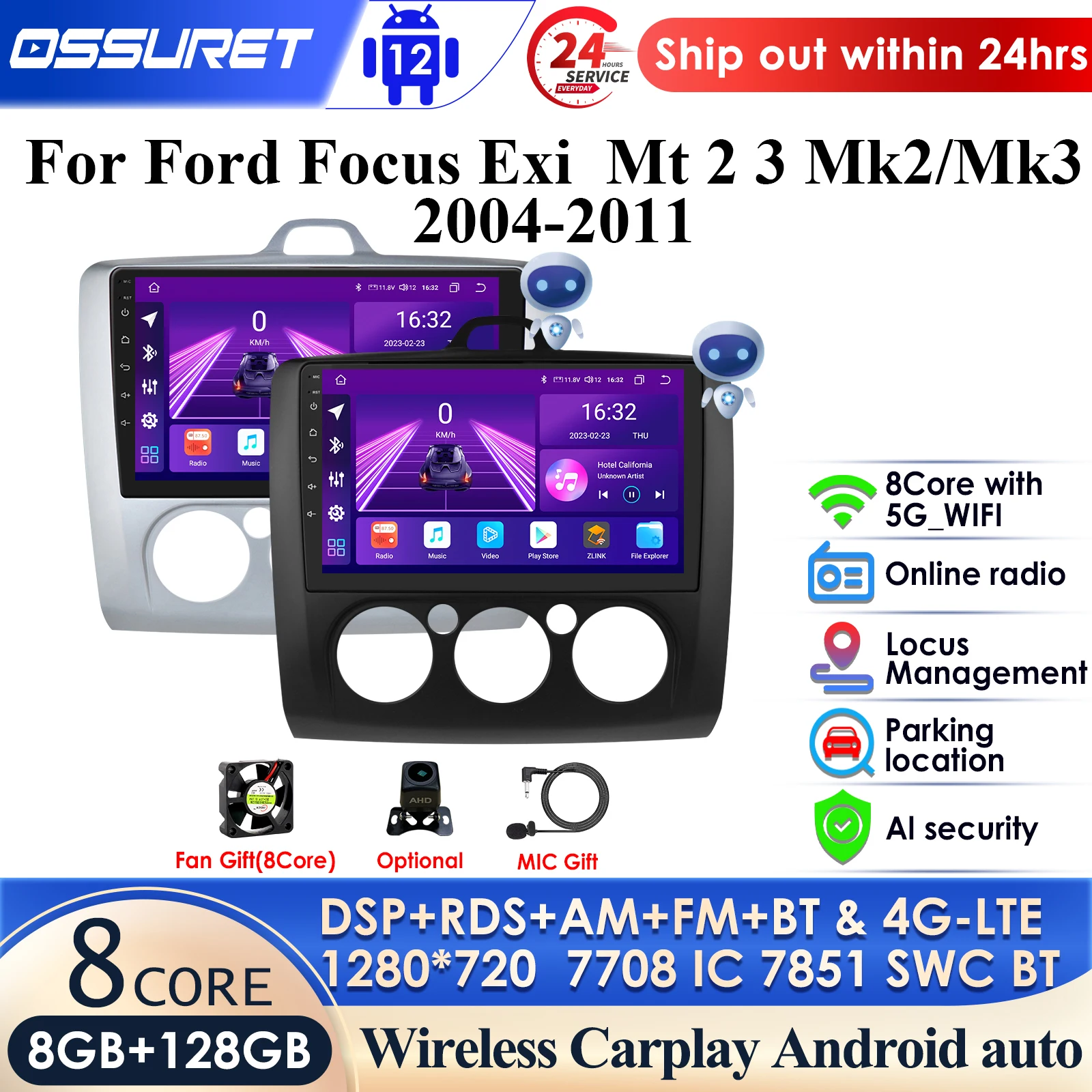 

For Ford Focus 2 3 Mk2 Mk3 2004-2011 Carplay 4G 9'' 10.33'' 8+256 2din Android Car Radio Multimedia Video Player Autoradio Audio