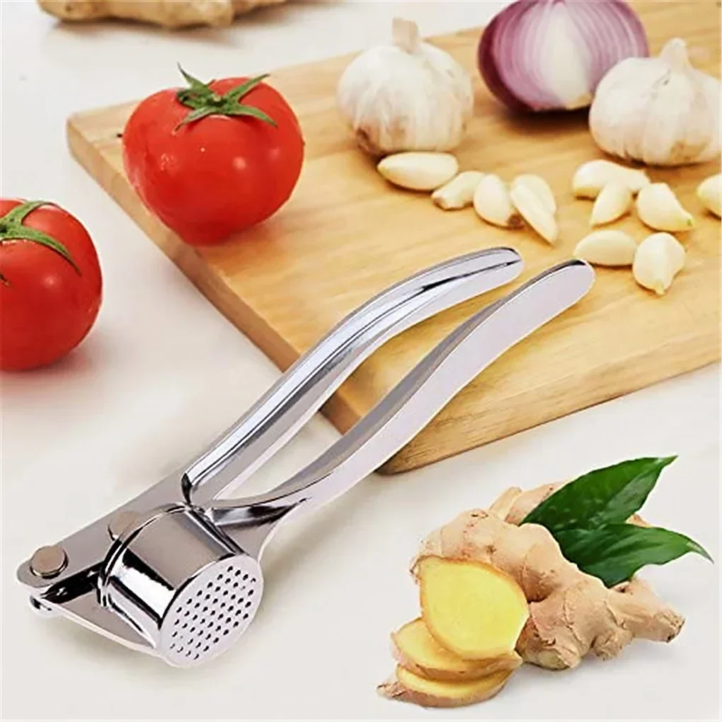 1pc Silvery Stainless Steel Garlic Masher Kitchen Vegetable Cooking Extruder Manual Ginger Grinder and Tool Kitchen Accessories