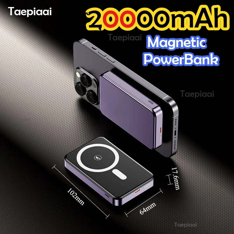 Taepiaai 20000mAh Magnetic PowerBank  PD22.5W Fast Charging Portable Wireless Charger Battery for IPhone 17 16 Pro Max Samsung