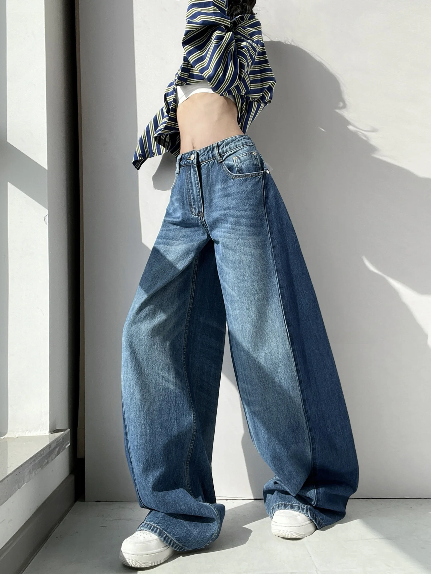 

Свободные широкие джинсы, женские джинсы длиной до пола, пошив, удобный крой, повседневные свободные джинсы, женские осенние джинсы с талией