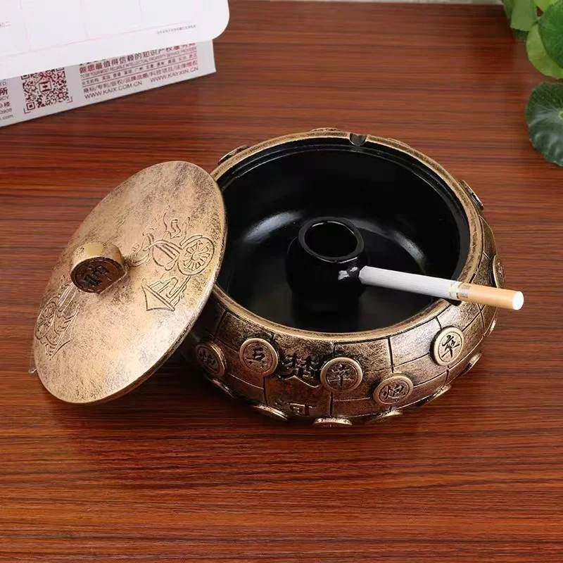 Retro Brass Ashtray Chinese Chess with Cover Ashtray Home Bedroom Living Room Tea Table Ashtray Decorative Ornaments