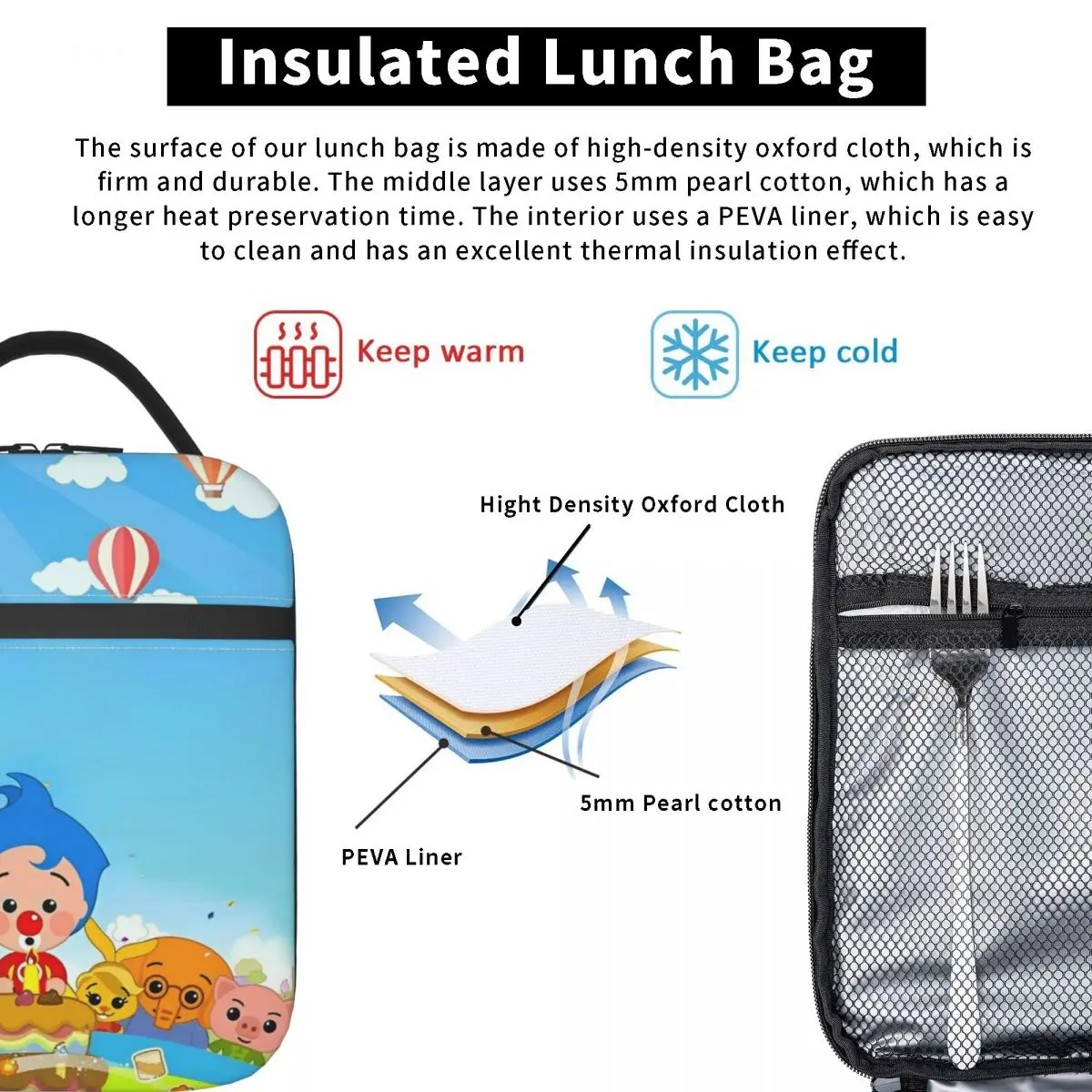 Plim-Plims Lunch Bags Isolados Térmicos para Piquenique, Saco de Comida Portátil, Lancheira Térmica