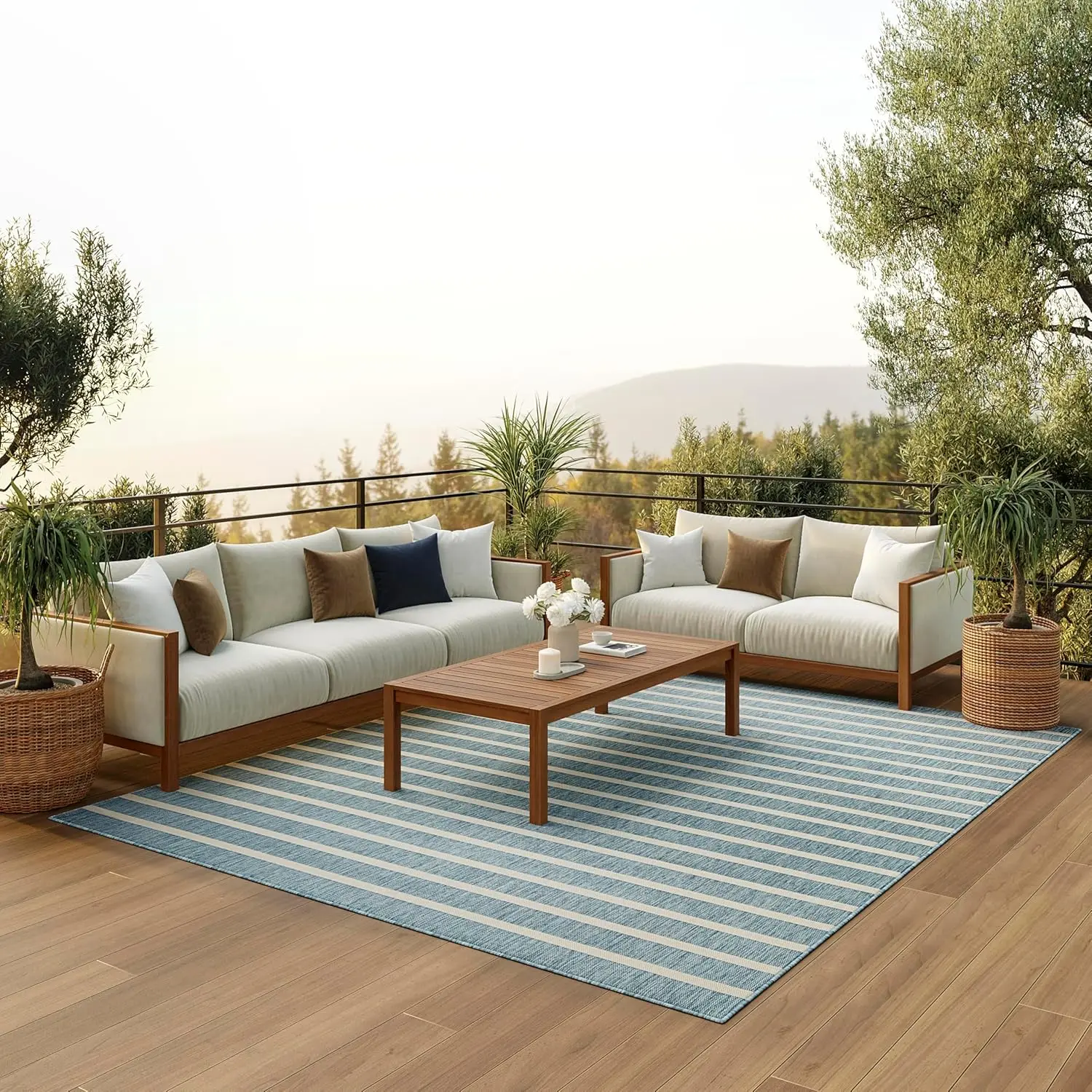 

Home Positano Aqua Ivory 8' x 10' Area Rug - Easy Clean, Non Shedding, Bed Room, Living Room, Dining Room, Kitchen (8' x 10')