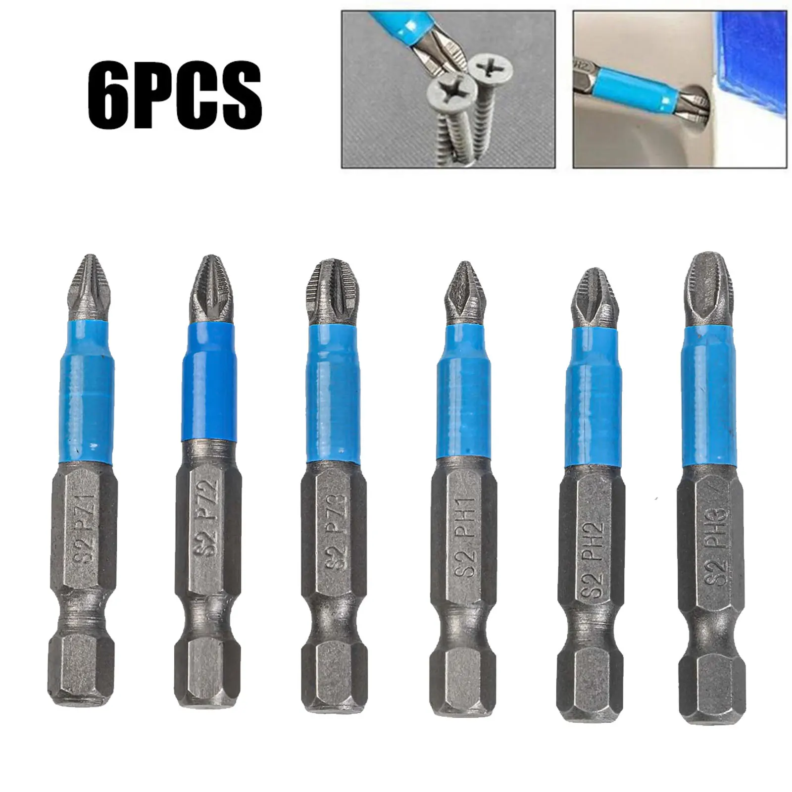  6Pcs Bits Set Non-slip Screwdriver Bit Set Electric For Impact 50mm PH1/PH2/PH3/for PZ1/for PZ2/PZ3 Electric Tool Bit