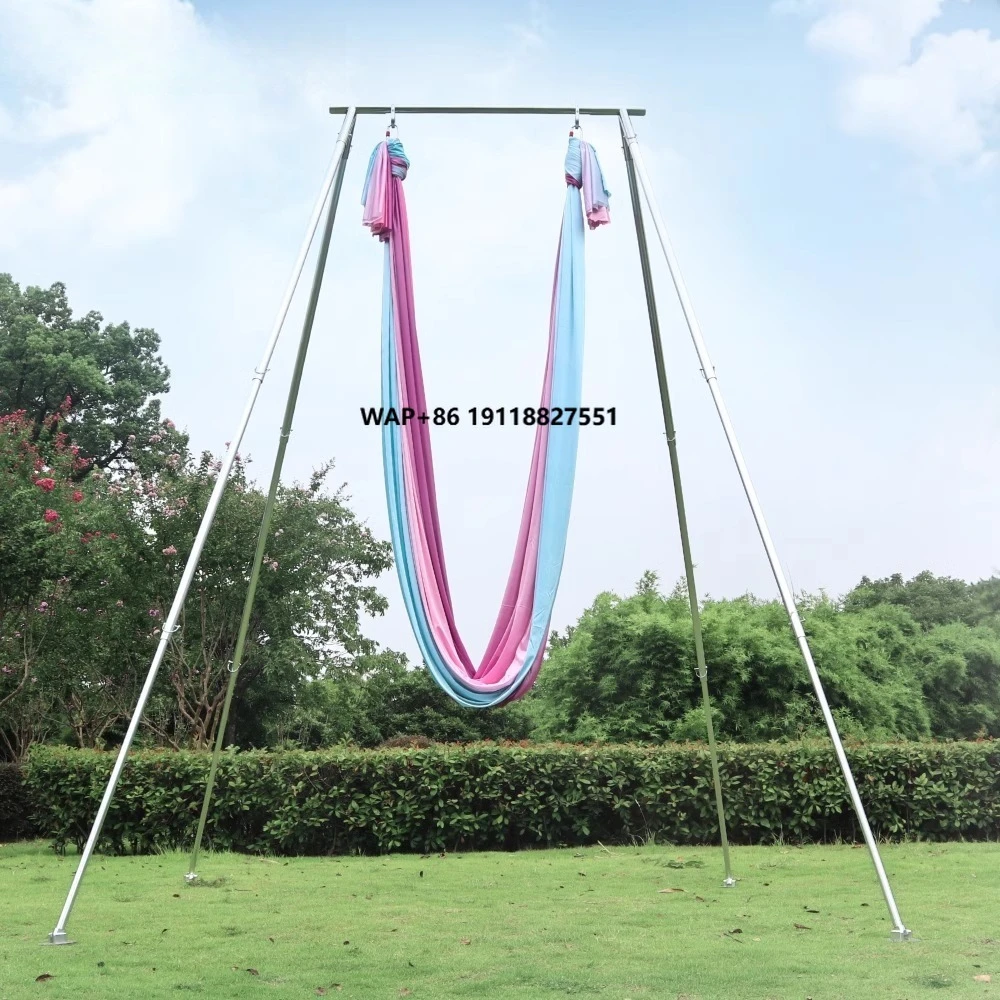 

Height Adjustable Portable Aerial Rig Magnesium Alloy Yoga Hammock Stand Silver Silk Frame with Carrying Bags