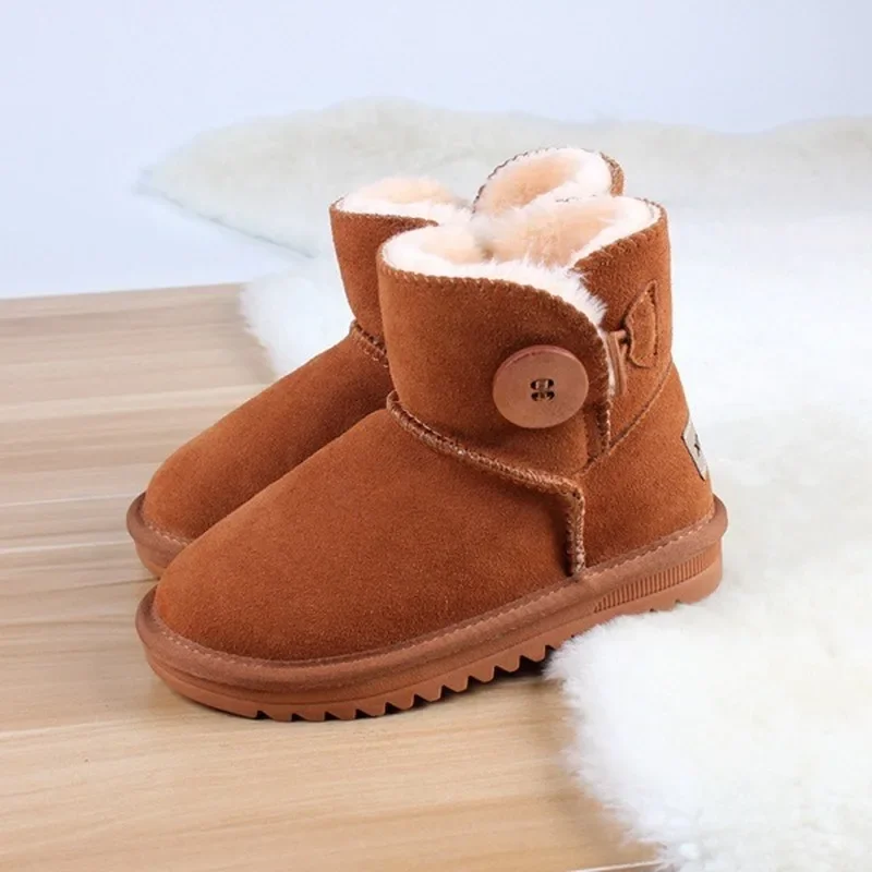 Genuine Leather Children\'s Snow Boots 2024 Winter Plus Velvet Cotton Boots Baby Warm Comfortable Cotton Shoes Designer Boots