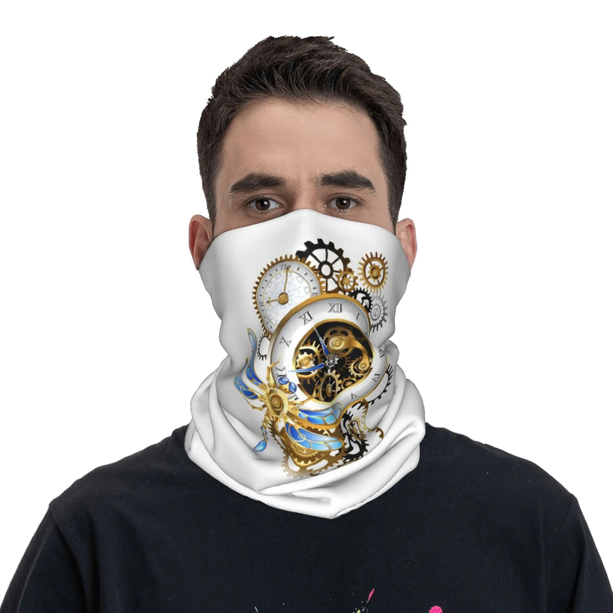 Steampunk Dials With Dragonfly Bandana Neck Gaiter Printed Mask Scarf Warm Face Mask Riding Unisex Adult