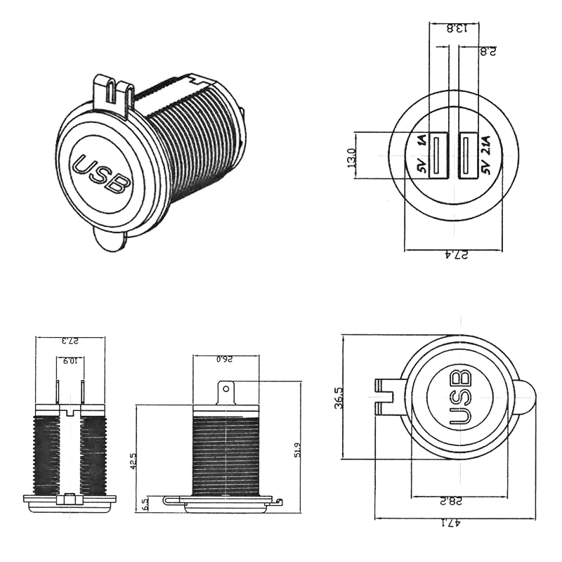 12V/24V Dual USB Charger Socket Adapter Waterproof Power Outlet 3.1A LED Digital Display for  Car Boat Marine RV Motorcycle D5