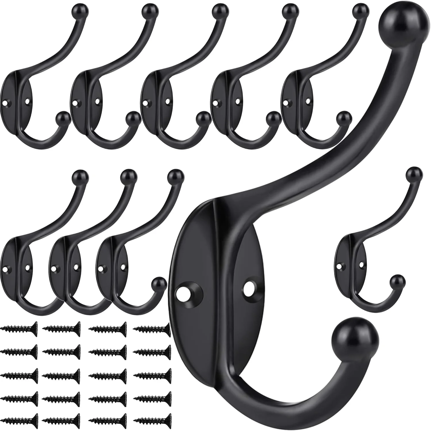 

Wall ,10Pcs Coat Hardware Towel for Hanging Double No Rust Black Robe Wall Mounted with Screws for Key, Towel, Bags, Cup, Ha