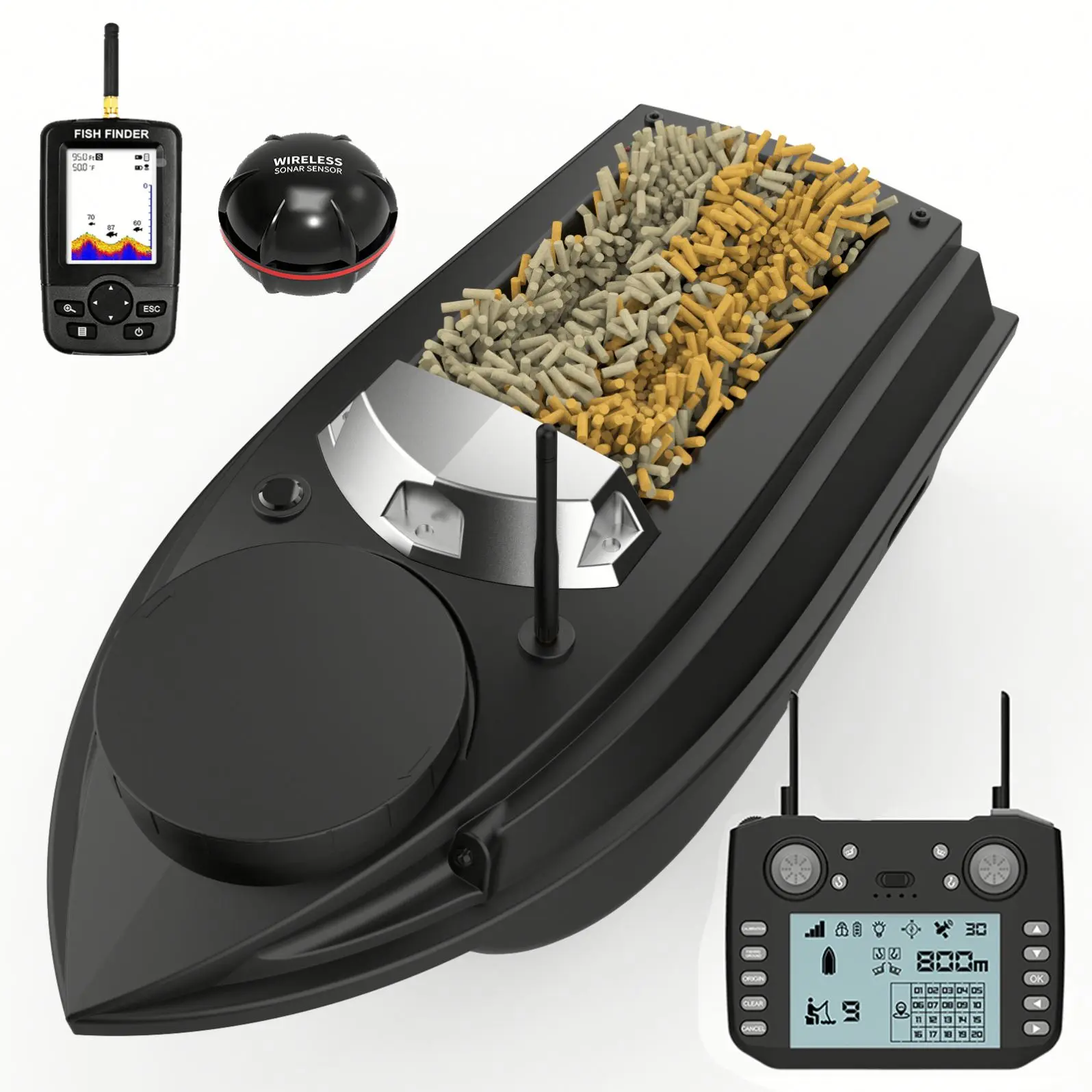 2024 Flytec V030 800M Distance Remote Control Gps Bait Boat With Sonar  180 Gps Positioning Points Carp Fishing Boat