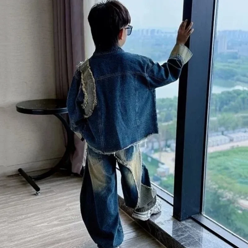 Boy and Girl Spring and Autumn Suit 2026 New Mid Sized Children's Fashion and Temperament Kids Jeans Two Piece Set 5-14Y
