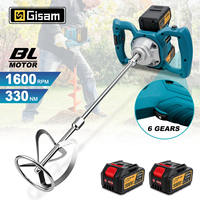 Gisam 40V Brushless Electric Concrete Mixer Double Battery Pin Mixer Cordless Cement Paint Blender For makita 18v battery pin