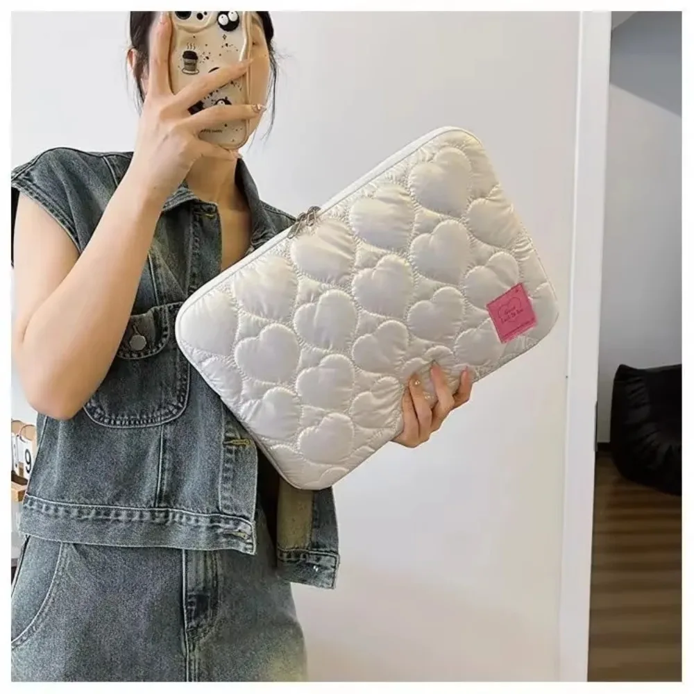 11/15inch Puffy Laptop Bag Macaron Color Love Pattern Tablet Sleeve Bag Embroidery Shockproof Notebook Bag for Ipad/Macbook