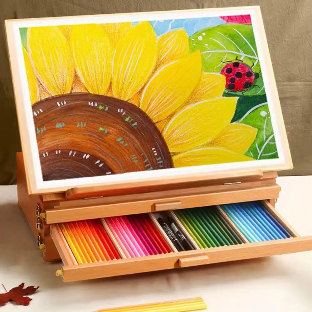 Adjustable Beech Wooden Table Easel Multifunction Oil Paint Art Painting Easel Box Folding Professional Sketch Drawer Box