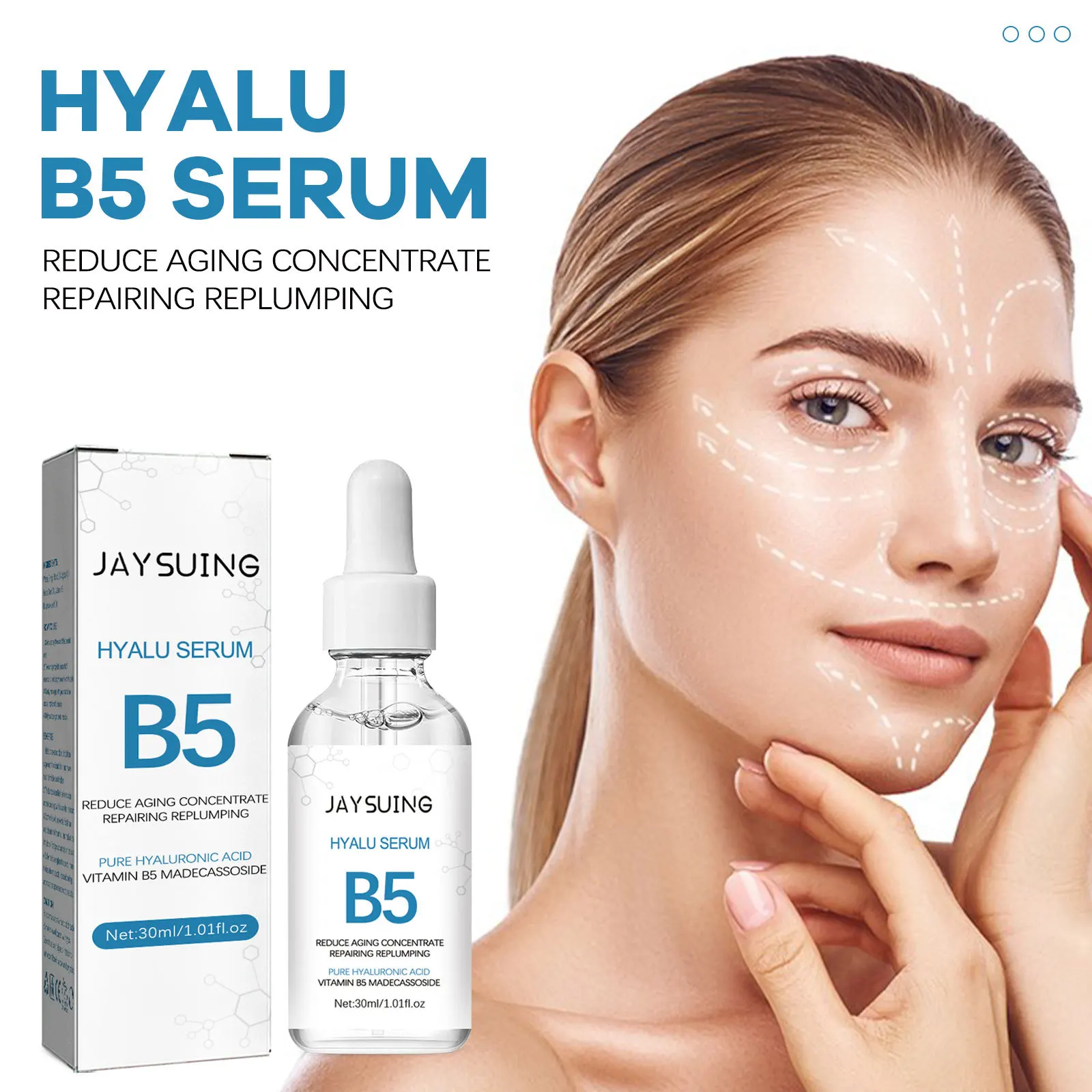 Serum do twarzy Hyalu Witamin B5 redukujące koncentrat starzenia i regenerujące, uzupełniające esencję do pielęgnacji skóry, 30 ml