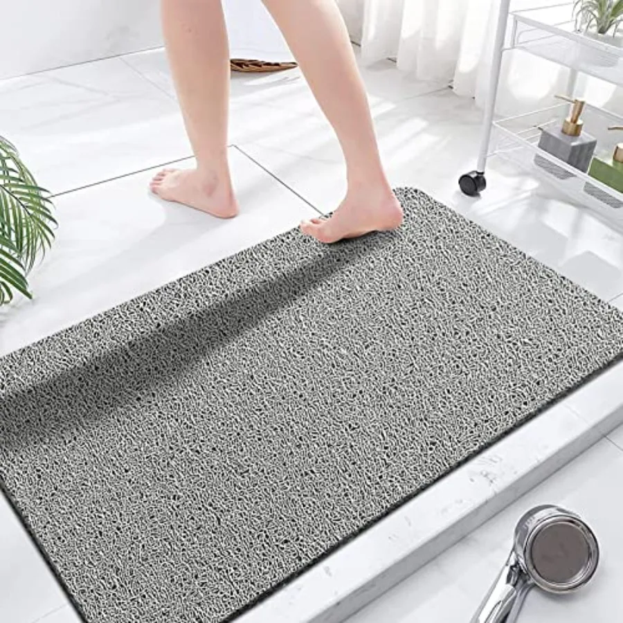 

Shower Mats Non Slip Without Suction Cups PVC Loofah Bathroom Mats Quick Drying 23.6×47.2 Inch Grey