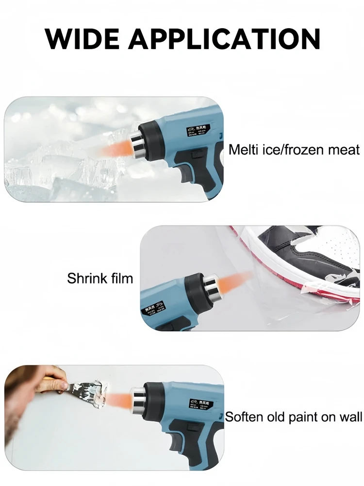 Cordless Electric Heat Gun Portable Heat Gun with 4 Nozzle For Makita/Dewalt/Milwaukee/Bosch/Black Decker 18V-24V Li-ion Battery