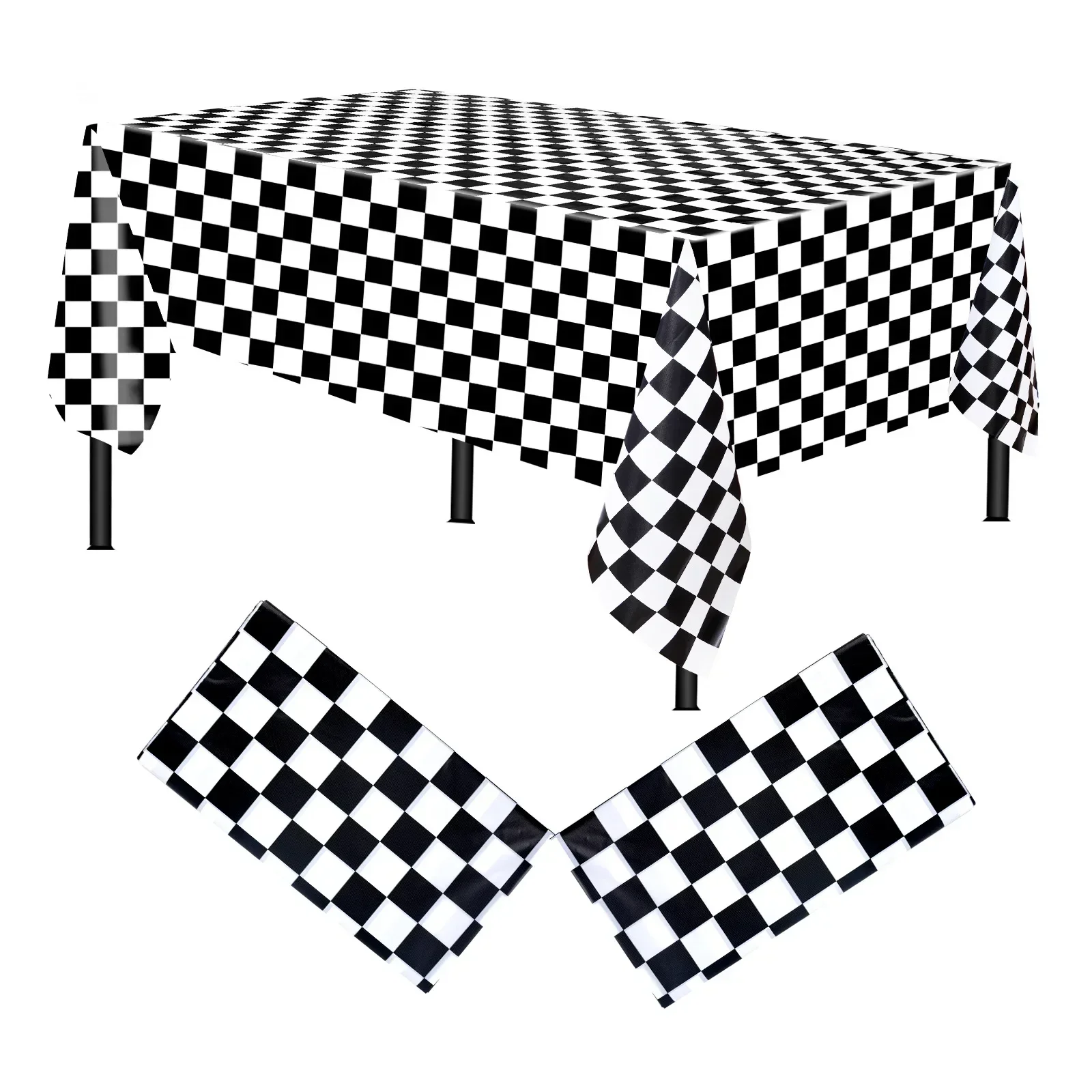 137*274cm Black and White Checkered Tablecloth Disposable Plastic Checkered Table Cover For Outdoor Picnic Race Car Party Decor