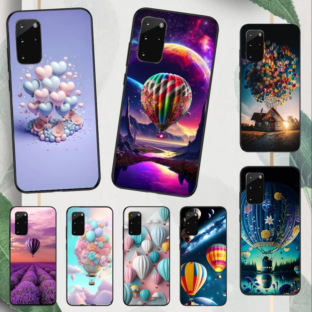 Hot Air Balloon Mobile Cell Phone Case for Samsung Note 9 10 20 Plus Pro Ultra J6 J5 J7 J8 Black Soft Phone Cover Funda