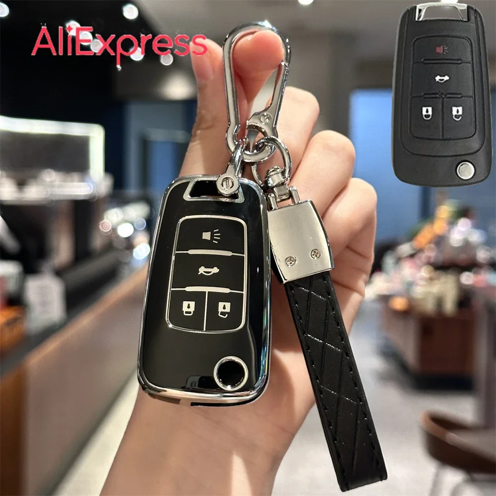 

Key Fob Cover With Car Key Chain For Chevy Chevrolet 2010-2019 Impala Camaro Cruze Equinox Malibu Sonic 4 Buttons