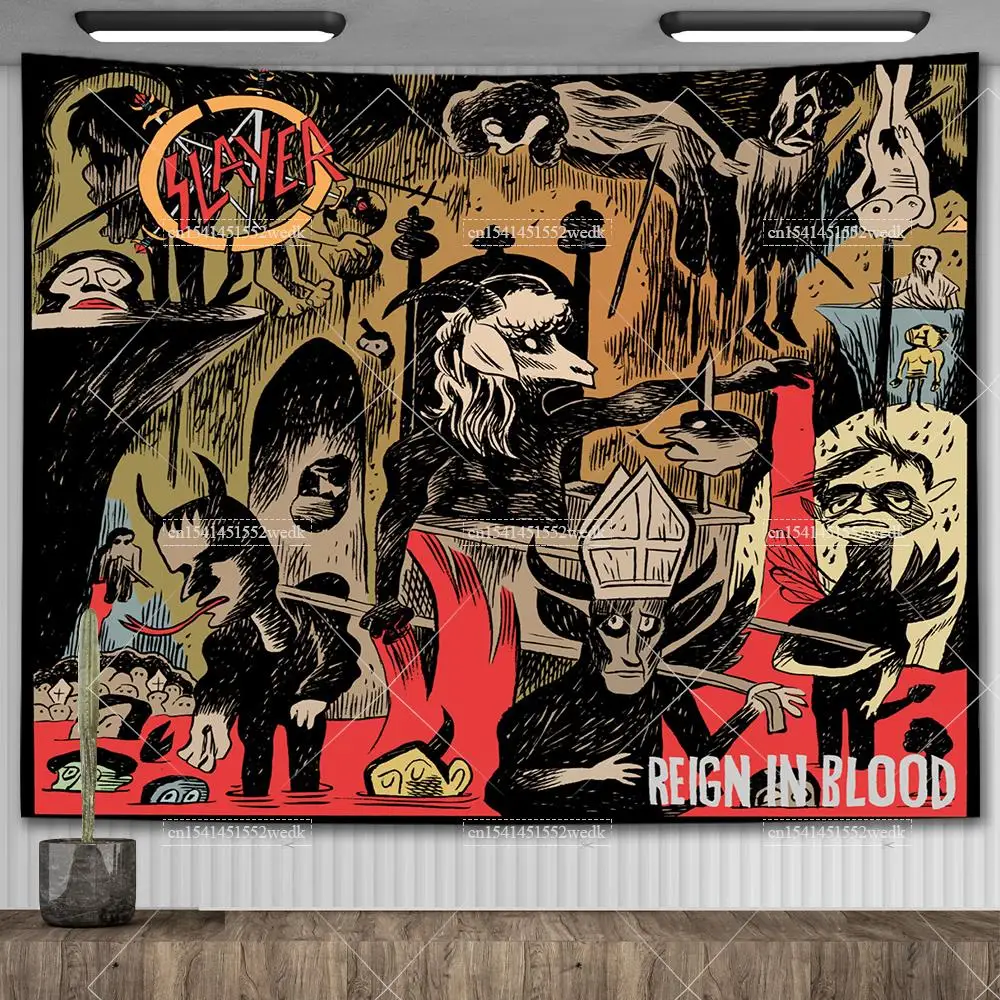 Slayer Album Covers South Of Heaven Tapestry Wall Hanging Heavy Metal Band Hippie Tapestries Room Decoration Aesthetic Home Flag