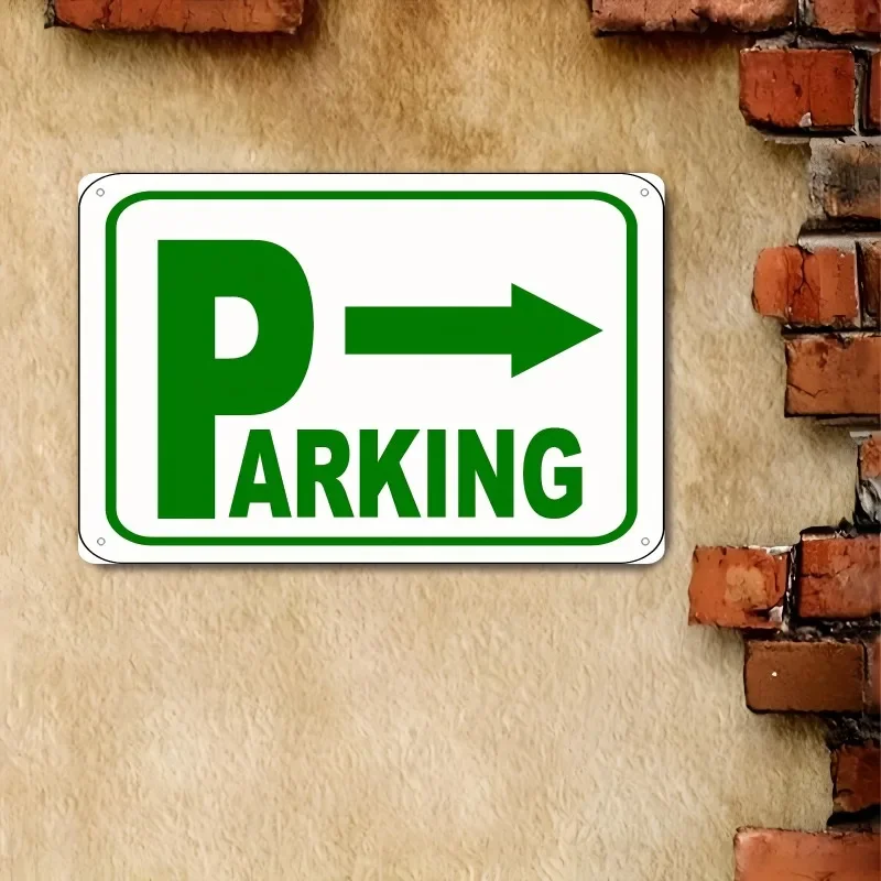 （2D Tin painting）Modern Metal Parking Sign with Green Arrow - 2D Flat Iron Directional Tin Sign 20.32cm x 30.48cm for Outdoor