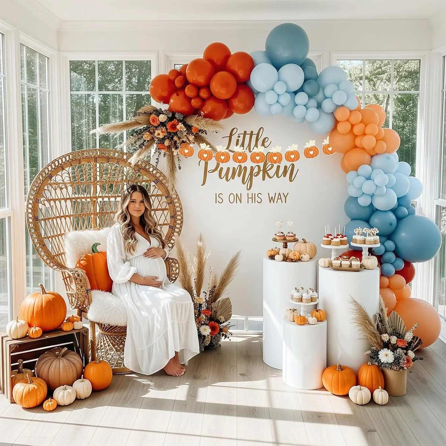 117 قطعة بالونات أزرق مغبر برتقالي عارية بيج طقم قوس جارلاند لخريف تحت عنوان استحمام الطفل الزفاف الجنس تكشف زينة الحفلات #4