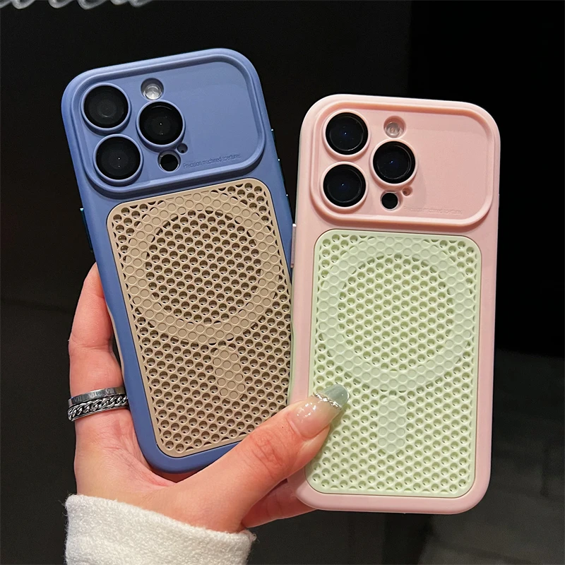 Hit Color Heat Dissipation Mesh For Magsafe Magnetic Case For iPhone 17 16 15 14 13 12 Pro Max Plus Breathable Big Window Cover view 2