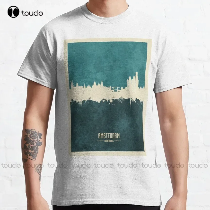 Amsterdam The Netherlands Skyline Classic T-Shirt Cooling Shirt Custom Aldult Teen Unisex Digital Printing Tee Shirt Xs-5Xl