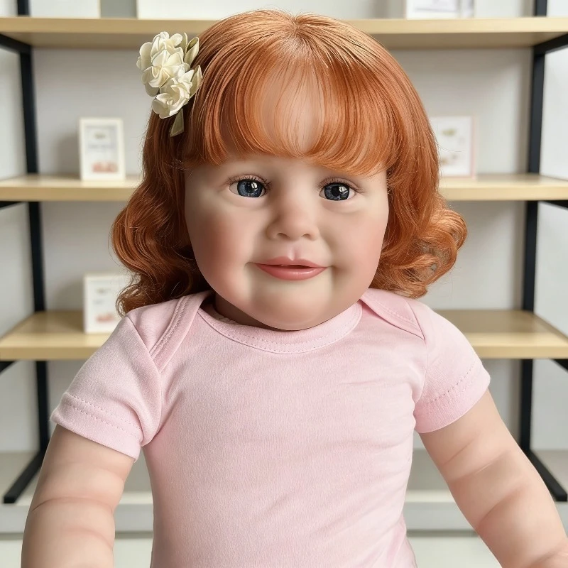 

66cm Toddler Girl Doll Zoe with Soft Touch Cotton Body Red Curly Hair Straight Bangs Doll