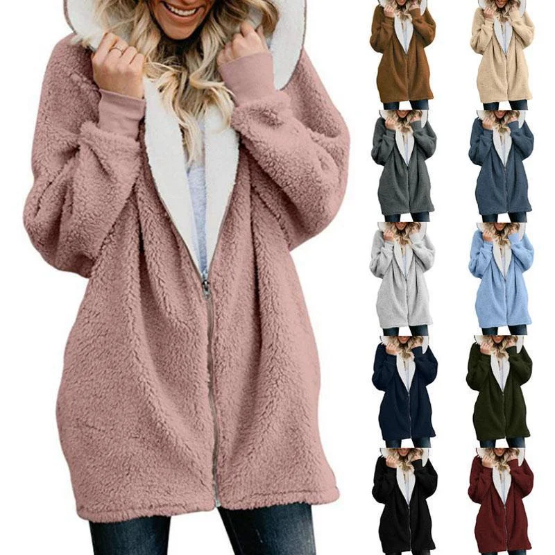 

Women Overcoat Winter Warm Coat Women Casual Zipper Coat Fluffy Hooded Cotton-padded Coat Outwear 11 Colors